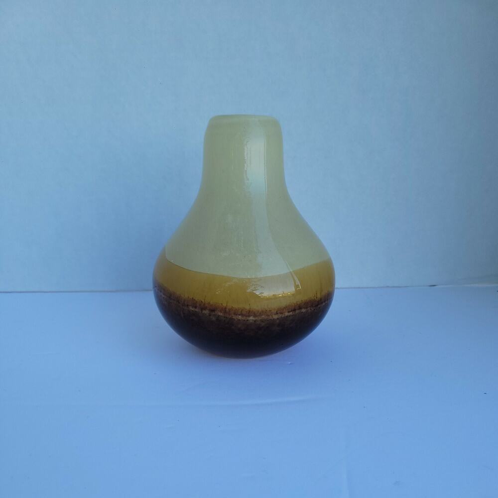Art Glass Handblown 6" Vase Bulb Shaped Autumn Colors Tan, Gold, Speckled Brown